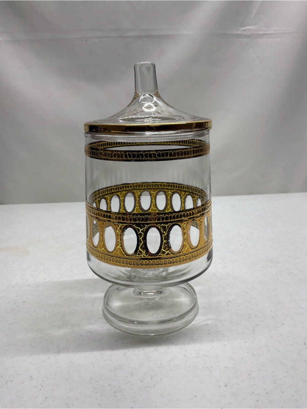 Culver 22K Gold MCM Antigua Pattern Candy Jar With Lid Signed